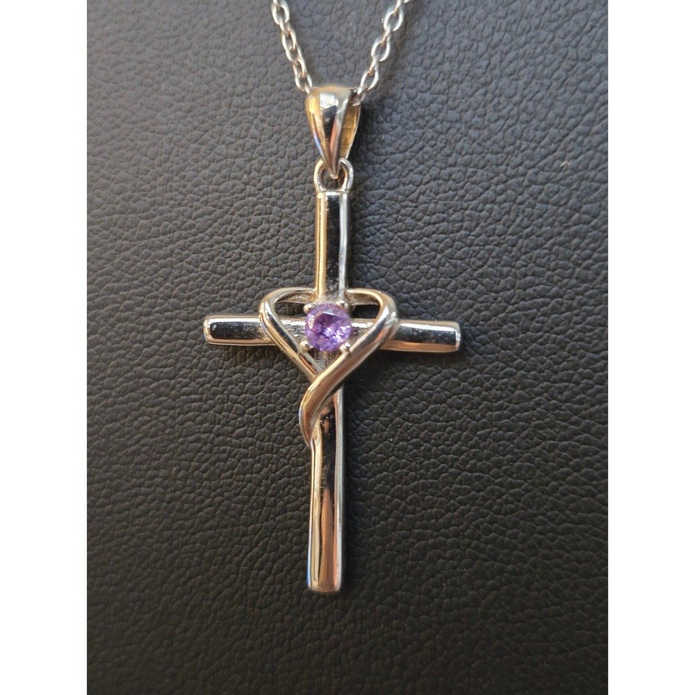 Sterling Silver Cross Necklace Amethyst High Quality Fine Jewelry